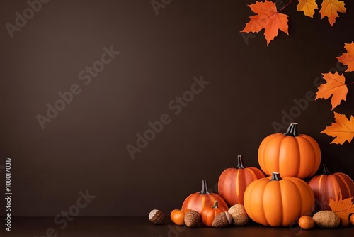 Pumpkins with autumn leaves, warm tones photo