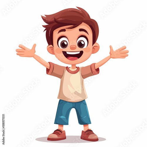 Cheerful Young Boy Cartoon Vector Illustration on White Background