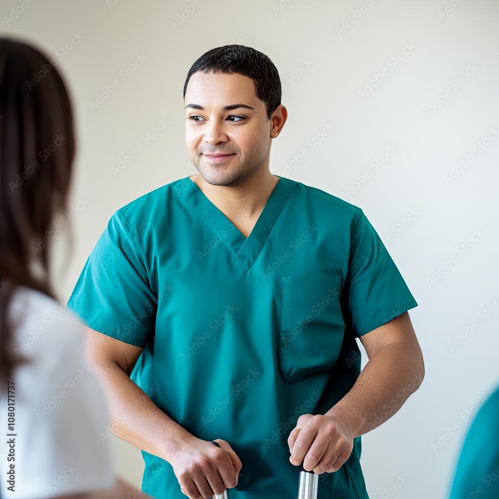 Healthcare worker teaching a patient how to use crutches, supportive atmosphere, rehab, patient education Healthcare worker teaching a patient how to use crutches, supportive atmosphere, rehab, patient education