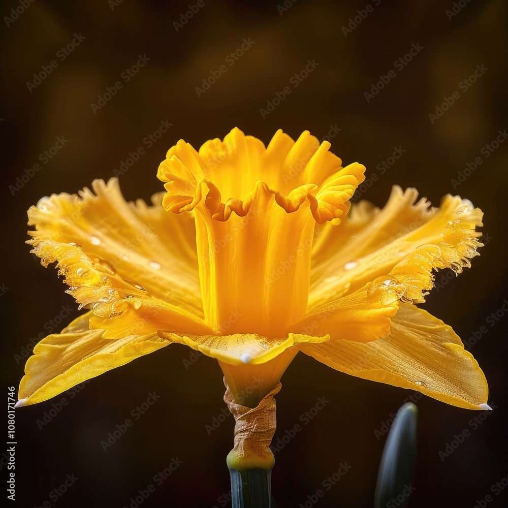 Φωτογραφία Macro shot of a yellow daffodil in bloom, showcasing its trumpet-shaped corona and delicate fringed petals