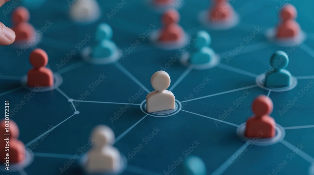 Abstract network connection with diverse figures symbolizing collaboration and teamwork in a digital environment.