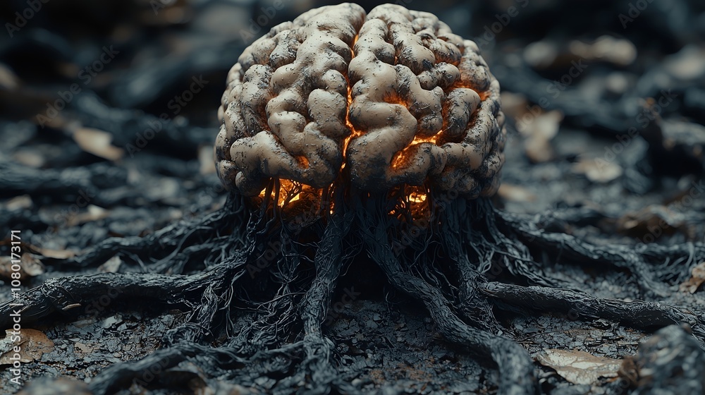 Obraz premium Abstract Brain with Roots Concept - Symbol of Knowledge and Growth