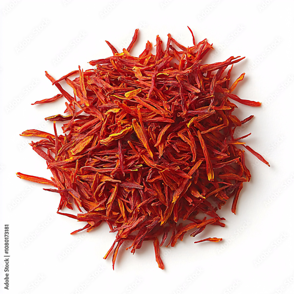 Fototapeta premium A vibrant pile of saffron threads, known for their rich flavor and vibrant color, often used in cooking and traditional medicine.