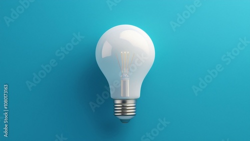 White light bulb isolated on bright pastel blue background, creative minimal design
