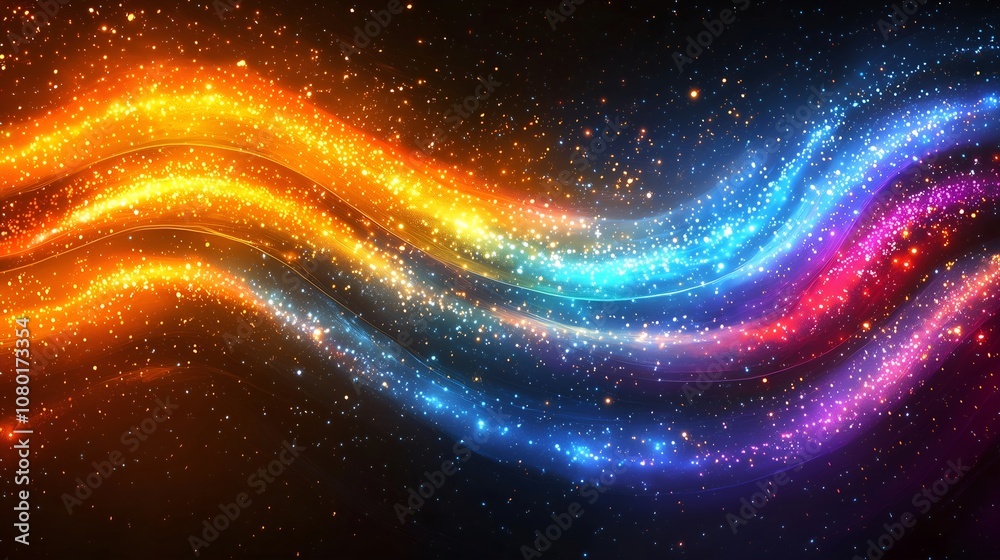 Fototapeta premium Colorful Flowing Light Waves with Sparkling Glitter - Abstract Background