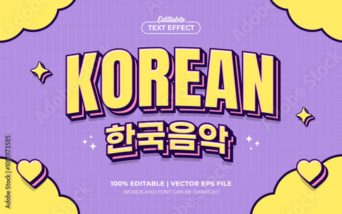 Korean Music Kpop 3d Cartoon Editable Text Effect, Editable Font Style Premium Vector