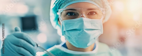 Surgeon wearing mask and gloves, ready for operation, surgical preparation, safety