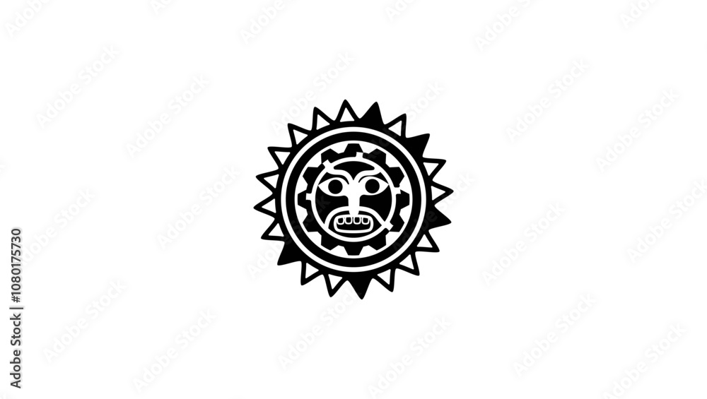 Maya sun emblem, black isolated silhouette Maya sun emblem, black isolated silhouette