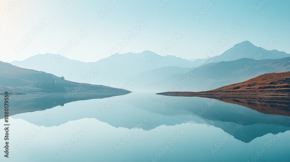 Mountain Range Reflected in Still Lake Water Mountain Range Reflected in Still Lake Water