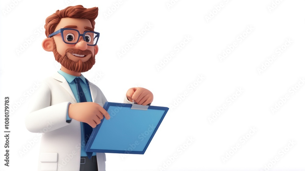 A cheerful cartoon scientist holding a clipboard, ready to present information. A cheerful cartoon scientist holding a clipboard, ready to present information.