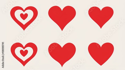 Valentine's Day Vector Set of Red Heart Icons, Romantic and Festive Collection