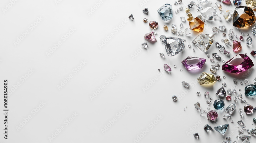 A collection of colorful gemstones scattered on a white background. A collection of colorful gemstones scattered on a white background.