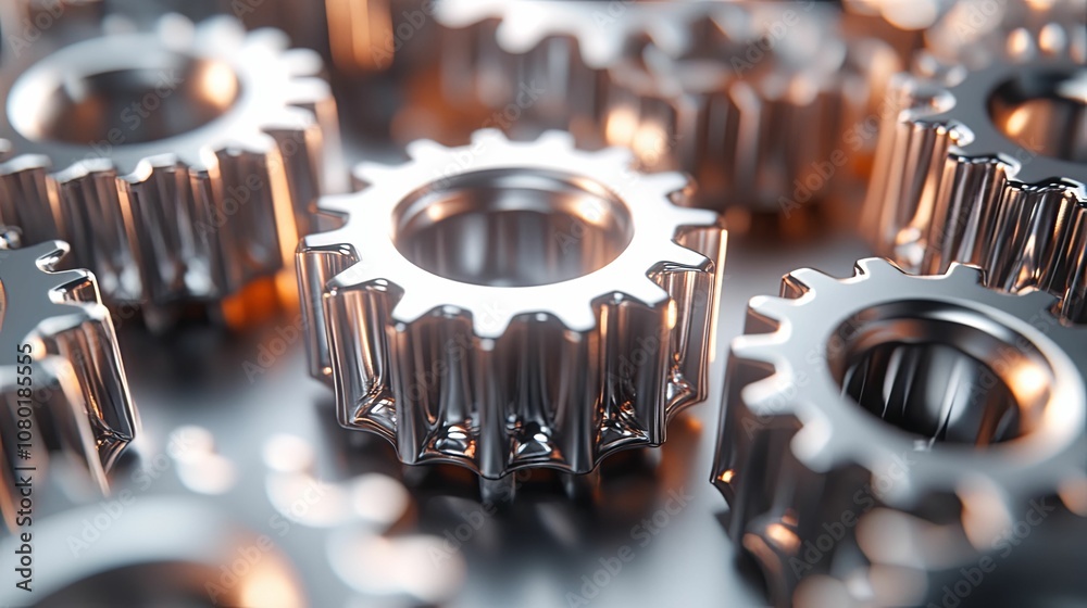 Close-up of Shiny Metallic Cogs Interlocking Close-up of Shiny Metallic Cogs Interlocking
