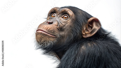 Chimpanzee PNG on transparent background perfect for wildlife, jungle, and nature design projects or animal-themed graphics.
 photo