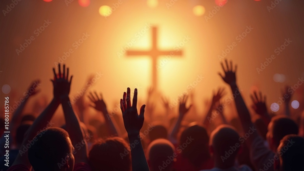 Obraz premium A large crowd of people are gathered together in a church