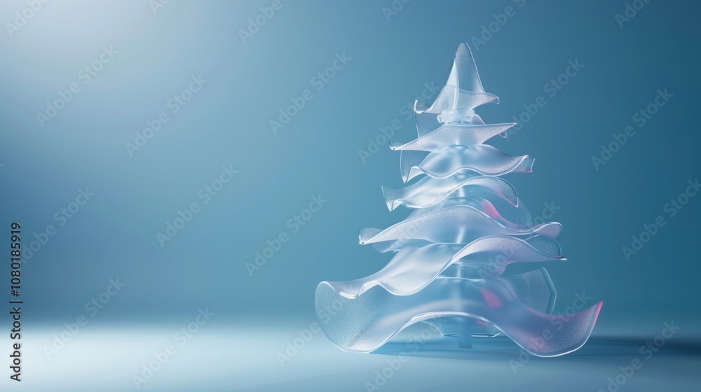Abstract minimalist art depicting a glass Christmas tree on a soft blue background. Abstract minimalist art depicting a glass Christmas tree on a soft blue background.