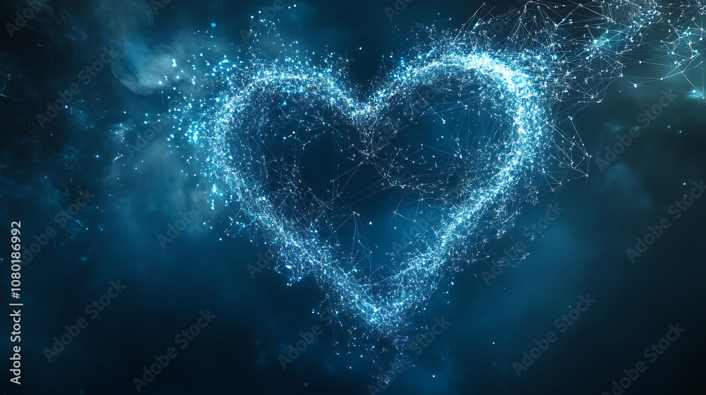 Heart outline made from glowing blue particles photos Heart outline made from glowing blue particles photos