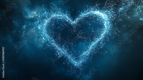 Heart outline made from glowing blue particles photos