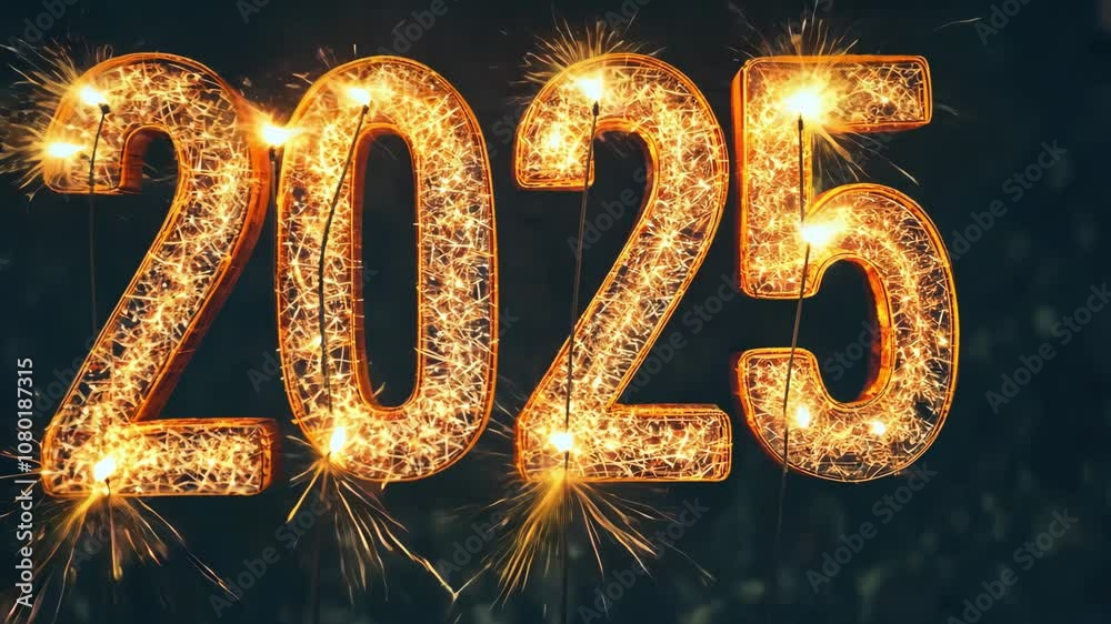 2025 New Year font background with golden sparks 2025 New Year font background with golden sparks