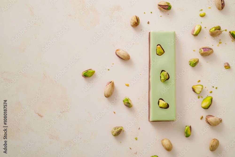 Minimalist Pistachio Chocolate Bar on Marble Surface - Elegant Confectionery Design for Gourmet Advertising Minimalist Pistachio Chocolate Bar on Marble Surface - Elegant Confectionery Design for Gourmet Advertising