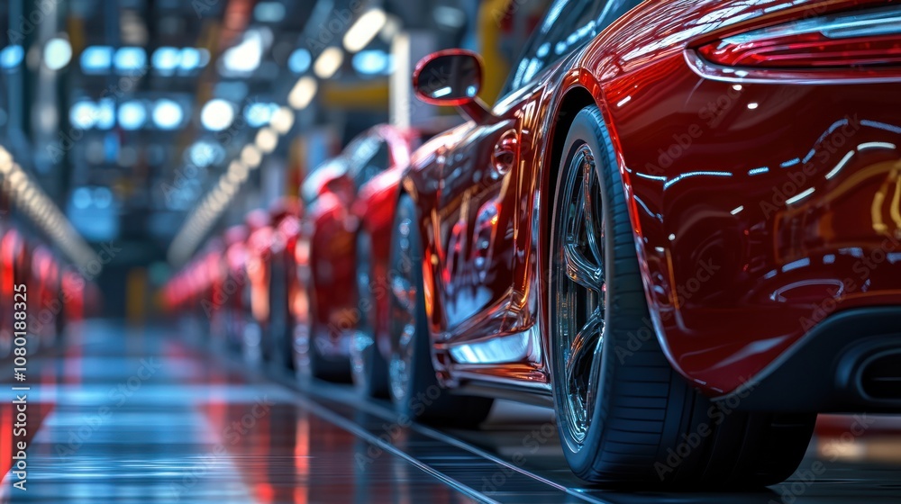 Production Line of Red Sport Cars