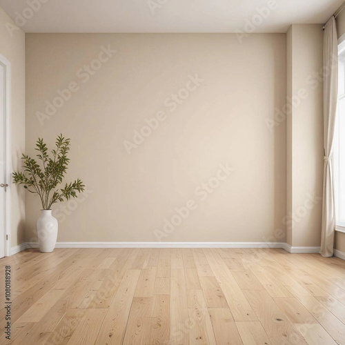 Neutral Living Room with Large Blank Wall and Wooden Floor