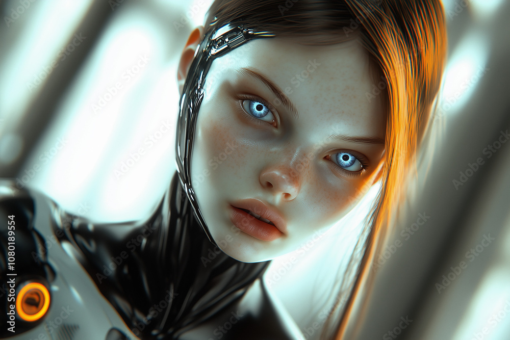Beautiful android girl close up portrait. Beautiful android girl close up portrait.
