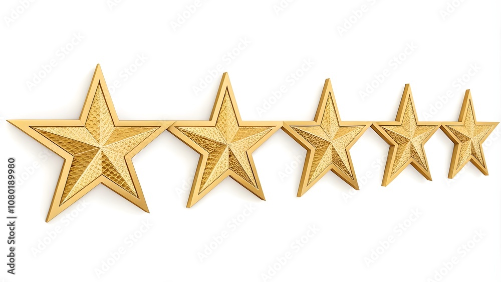 Five Golden Stars for Product Reviews, Rating Stars Isolated on White Background
Five Golden Stars for Product Reviews, Rating Stars Isolated on White Background