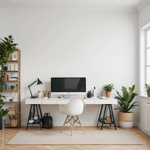 Home Office with Large Empty Wall Behind Desk