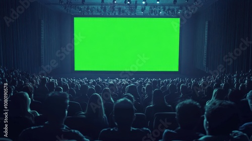Audience in a Movie Theater Watching a Green Screen
