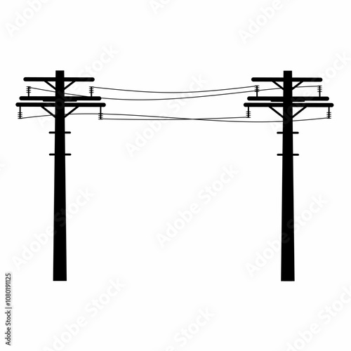 High voltage electricity pole vector. Channels with cables on white background. Suitable for electric power symbols and warning logos against electric shock