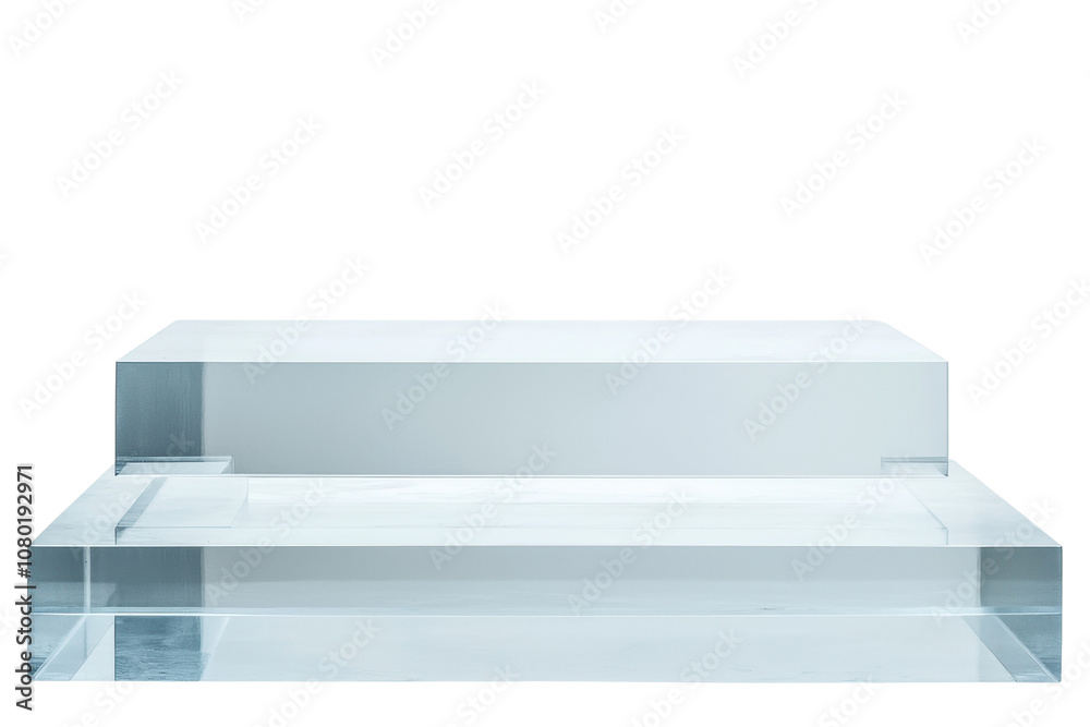 Transparent acrylic display stand with a sleek design, ideal for showcasing products or decor against a white isolated background. Transparent acrylic display stand with a sleek design, ideal for showcasing products or decor against a white isolated background.