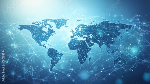Featuring an abstract digital map of the world with a network of luminous points, this image represents the concept of global connectivity and technological advances.