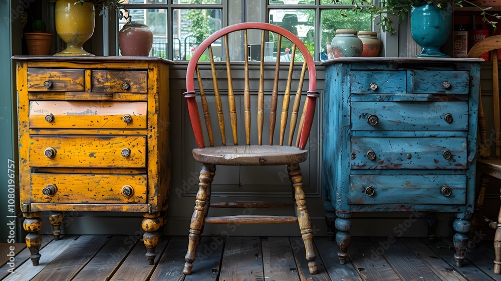 Brightly painted furniture highlight brightly. AI generated