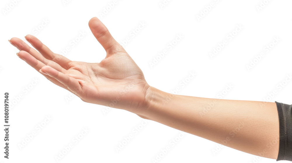 Hand in waving gesture, saying hello on white transparent background
Hand in waving gesture, saying hello on white transparent background
