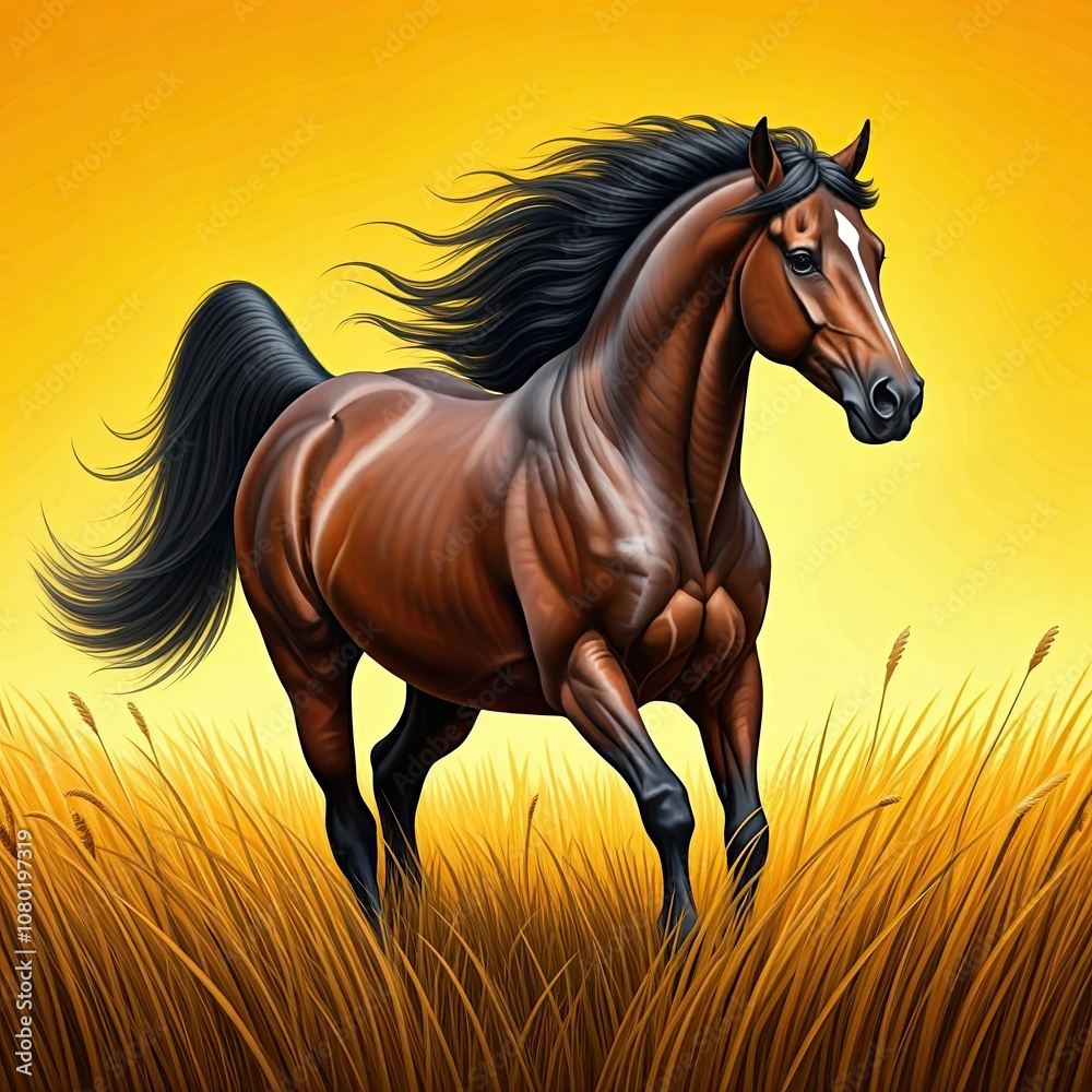 Golden Gallop,Could be used for home decor (pillows, mugs), greeting cards, or as a design element for horse-themed products. Golden Gallop,Could be used for home decor (pillows, mugs), greeting cards, or as a design element for horse-themed products.