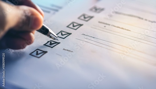 Businessman checking steps through document with a list of checkboxes ,regulation ,practices and policies ,Terms and conditions ,Examination of ethical rules ,Evaluate quality and