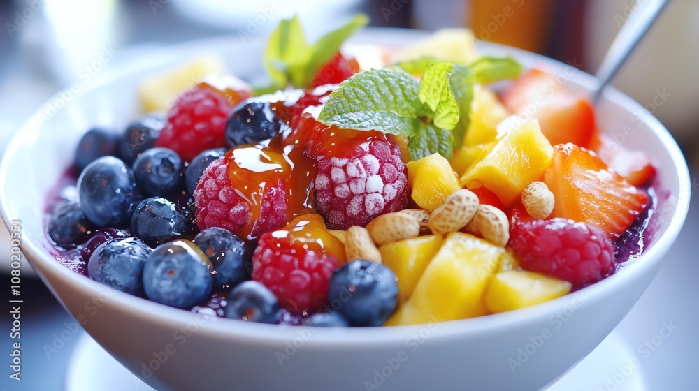 Acai bowl with fruit and nuts. Acai bowl with fruit and nuts.