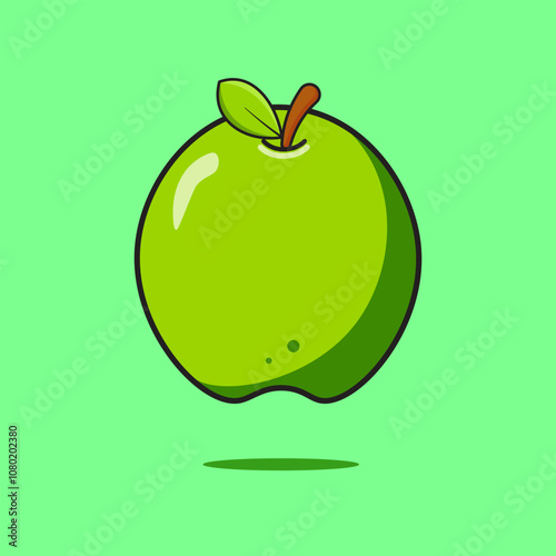 Green apple vector icon illustration in cartoon style