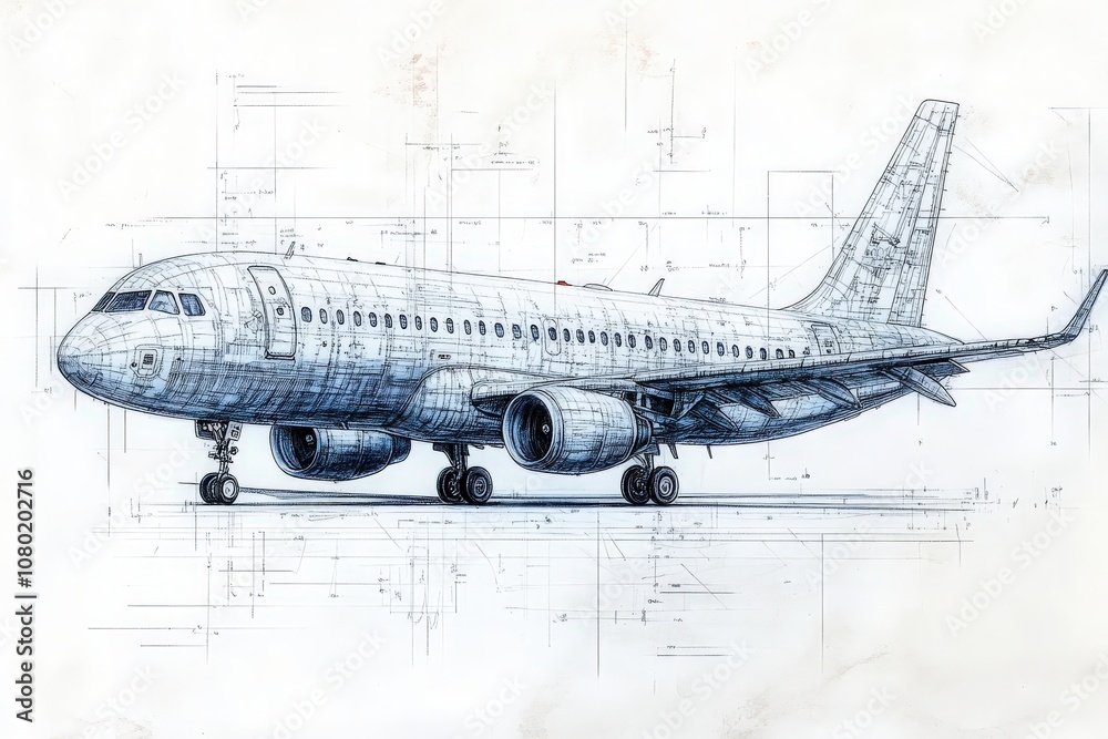 This technical sketch illustrates a precise design of an aircraft, highlighting its structural elements and engineering details. It showcases the intricate planning involved in aviation design. This technical sketch illustrates a precise design of an aircraft, highlighting its structural elements and engineering details. It showcases the intricate planning involved in aviation design.