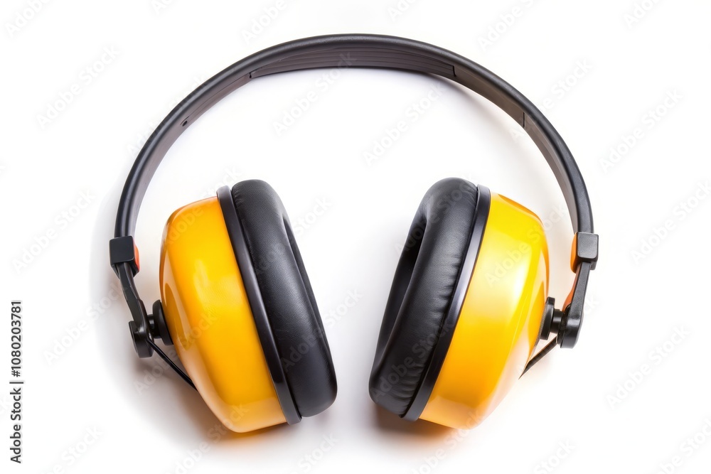 Isolated Protective Ear Muffs on a Bright White Background for Noise Reduction and Hearing Protection - Minimalist Photography Concept for Safety Equipment and Occupational Health Isolated Protective Ear Muffs on a Bright White Background for Noise Reduction and Hearing Protection - Minimalist Photography Concept for Safety Equipment and Occupational Health