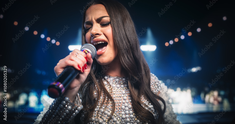 Close Up Portrait of a Pop Band Lead Singer Performing a Hit Song on ...