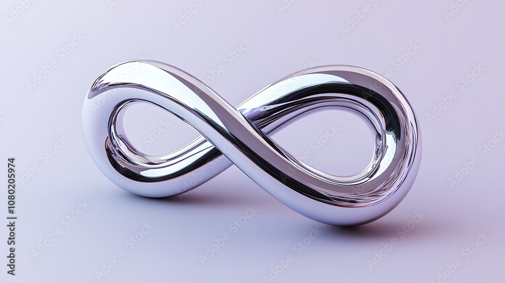 Fototapeta premium A shiny silver infinity symbol on a purple background.