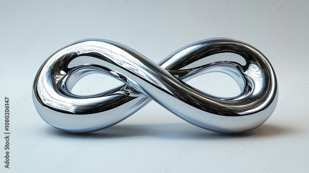 A shiny silver infinity symbol on a white background. A shiny silver infinity symbol on a white background.