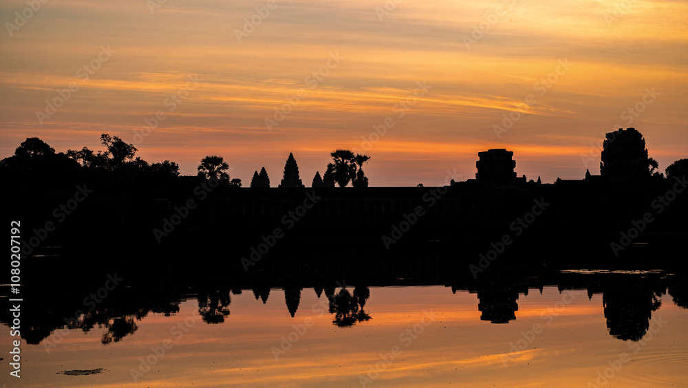 Fototapeta premium View of ancient Angkor Wat at sunrise, Siem Reap, Cambodia