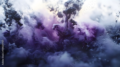 Purple ink flowing in water, creating beautiful shapes of women and men's bodies. The background is white. The purple color flows like liquid on the surface.