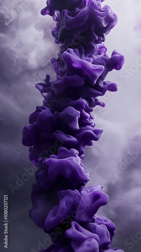 Purple ink flowing in water, creating beautiful shapes of women and men's bodies. The background is white. The purple color flows like liquid on the surface.