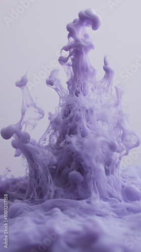Purple ink flowing in water, creating beautiful shapes of women and men's bodies. The background is white. The purple color flows like liquid on the surface.