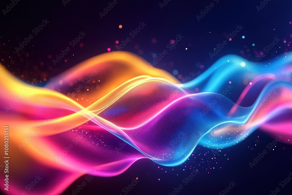 Vibrant Wave of Neon Colors Cascading Through a Dark Background, Capturing the Essence of Movement and Light in a Stunning Display of Digital Art Vibrant Wave of Neon Colors Cascading Through a Dark Background, Capturing the Essence of Movement and Light in a Stunning Display of Digital Art