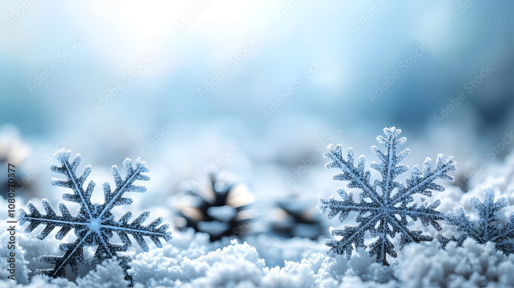An elegant Christmas background with intricate snowflakes in varying sizes and shades of blue and white, set against a soft gradient sky, conveying a festive and chilly atmosphere. An elegant Christmas background with intricate snowflakes in varying sizes and shades of blue and white, set against a soft gradient sky, conveying a festive and chilly atmosphere.